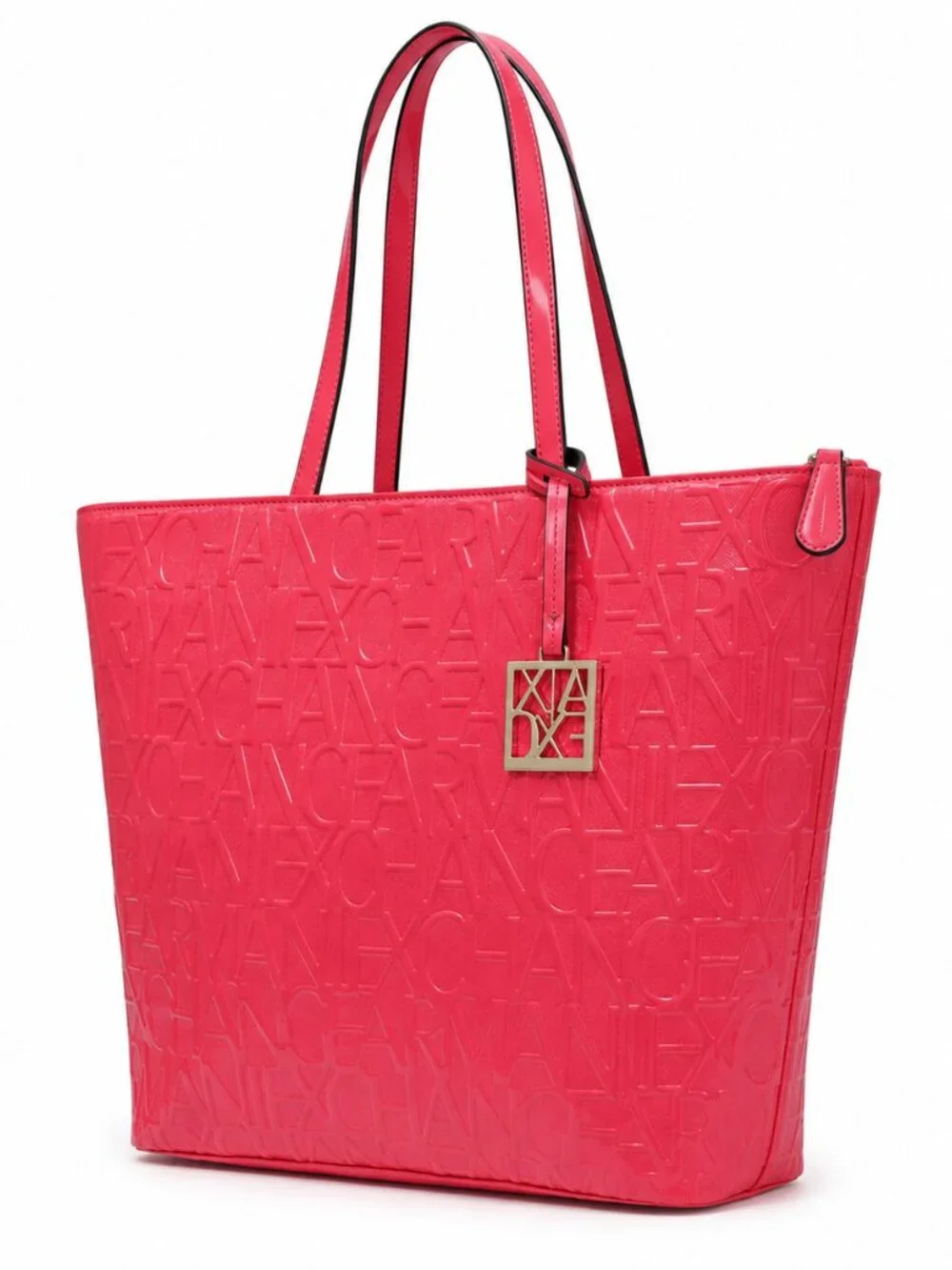 Armani Exchange Pink Embossed Logo Patent Leather Tote Bag Zip Top A|X